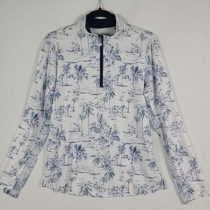 NEW San Soleil PARKS Rash Guard Sun Top UPF 50 Sporty Tennis Blue Palms Sz S